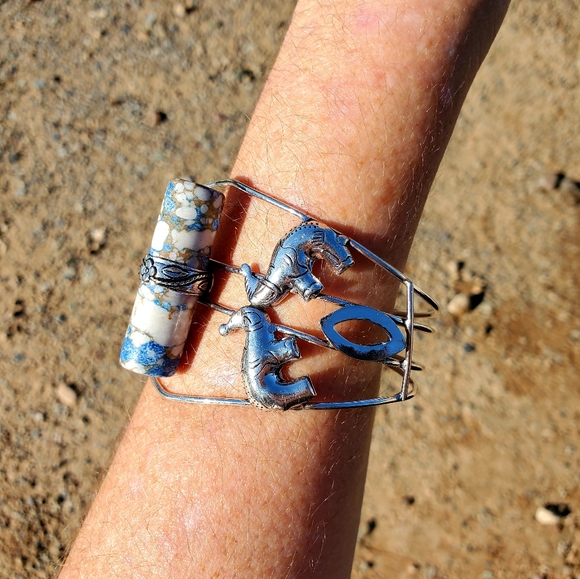 New Unique Cylinder Shaped Mosaic Jasper 925 Silver Bracelet. - Picture 5 of 12
